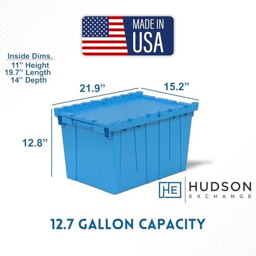 HE HUDSON EXCHANGE 21.9x15.2x12.8” (3 Pack, 12.7 Gallon) Tote with Attached Lid, Blue - Image 2