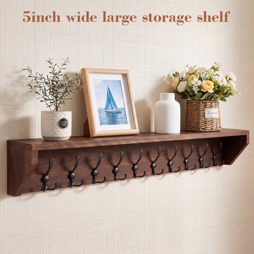 Geelin 48 Inch Wall Shelf with Hooks and Shelf Organizer Wall Mount Coat Rack with 10 Triple Hooks for Hanging for Entryway, Hallway, Bathroom, Living Room, Bedroom - Image 6