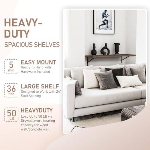 Kaboon 36 inch Long 10 inch Deep Floating Shelves for Wall Set of 2, Large Open Shelves Wall Mounted, Space Saving Home and Commercial Use, Eucalyptus - Image 5
