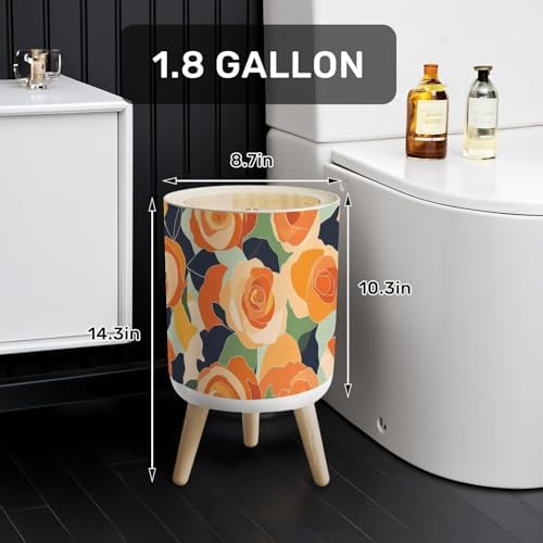 Trash Can with Lid Artistic Seamless Abstract Flowers Creative Collage Contemporary Small Garbage Can with Legs Waste Bin Press Cover Wastebasket for Kitchen Bathroom Living Room 7L/1.8 Gallon - Image 2
