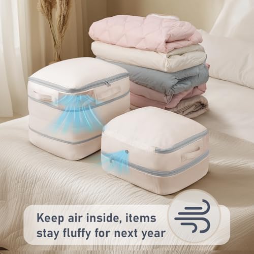 DIMJ Compression Storage Bags 8 Pack - Blanket Storage Bags with Window Zipper, Ultra Space Saving Self Compression Organizer for Puffer Jacket, Bedding, Lightweight Comforter Duvet, Sweater, Sheet - Image 3