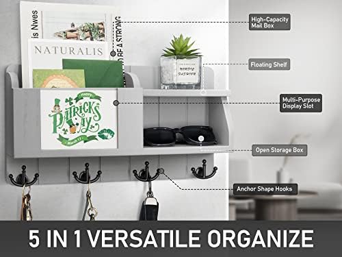Rebee Vision Key Holder for Wall Set : 10" Key Rack with 5 Hooks & 16" Mail Organizer with Chalkboard and 4 Anchor Hooks for Home Apartment Entryway Decor - Grey - Image 4