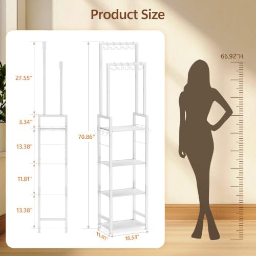 Tall Purse Organizer for Closet: 4-Tier Double Rods Purse Rack Stand,White - Image 7