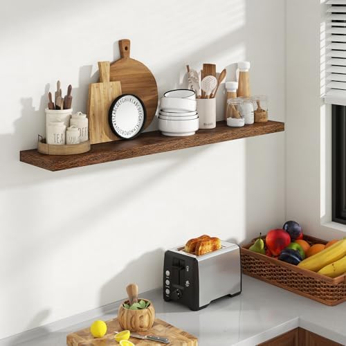 Acovy 48 Inch Floating Shelves, 8 Inch Deep Floating Shelves for Wall, Hanging Shelf with Invisible Brackets, Deep Shelves for Bathroom, Bedroom, Living Room, Brown, Set of 1 - Image 2
