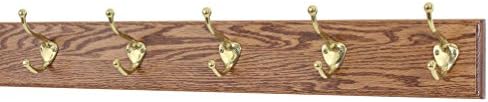 Solid Oak Coat Rack with Solid Brass Hat and Coat Style Hooks - Made in The USA (Chestnut, 25.5" x 3.5" with 5 Hooks) by PEG+AND+RAIL