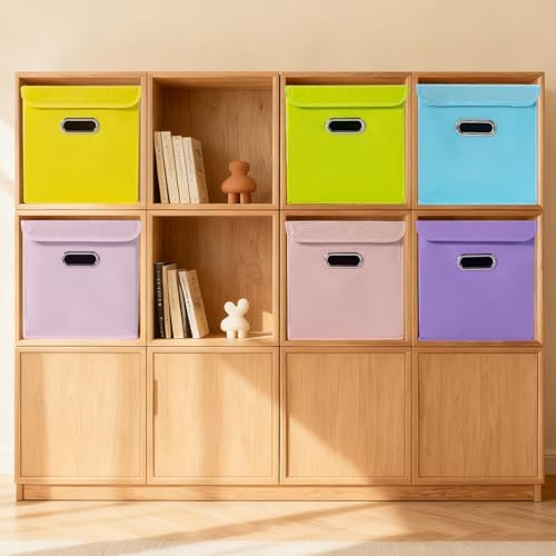 Closet Organizers Fabric Storage Bins With Lids Collapsible Cube Storage Organizer Basket With Handles,Storage Boxes for Clothes Storage,Office,Laundry,Shelves,6 Pack,(multicolour) - Image 4