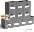Teenyyou 10 Pack Fabric Storage Cubes 11 Inch Collapsible Cube Bins with Label Window & Handle Foldable Organizers Baskets for Shelf Closet Nursery Kids Room Clothes Book Toy(Gray) by Teenyyou