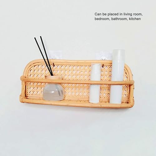 Mumusuki Floating Shelf, Wall Mounted Shelf Storage Organizer Rattan Decorative Shelves Hanging Basket for Shower Kitchen Bathroom Pantry Entryway Storage - Image 4