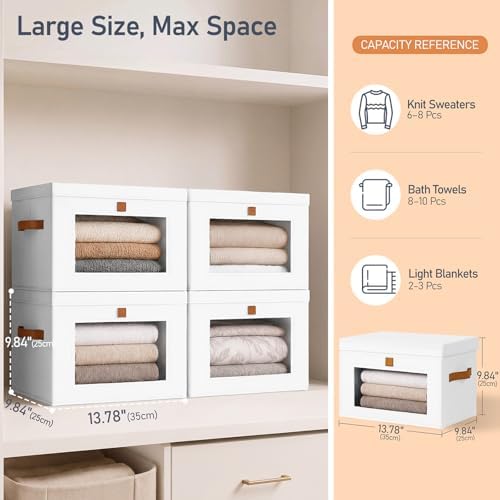 DIMJ Storage Bins with Lids - 6 Pack Large Fabric Closet Organizer with Window & Handles, Collapsible Decorative Storage Boxes for Shelves Under Bed, Books Clothes Blankets Sweaters Organization - Image 6