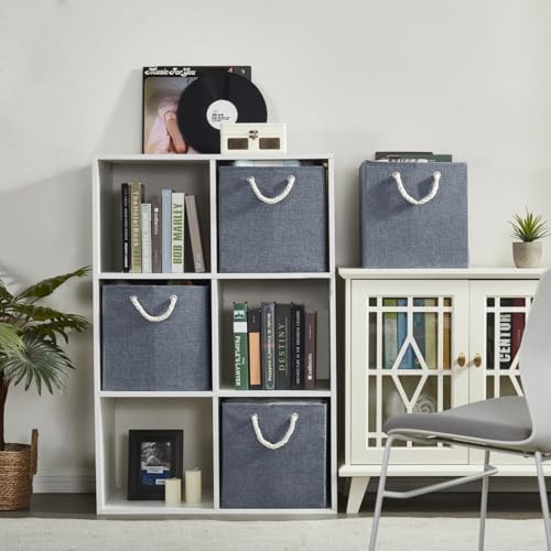 Mangata Foldable Storage Boxes, 13 x 15 x 13 Inch Storage Cubes with Rope Handles, Large Fabric Cube Storage Box for Shelving Bin, Clothes Organizer, Cool Grey - Image 5