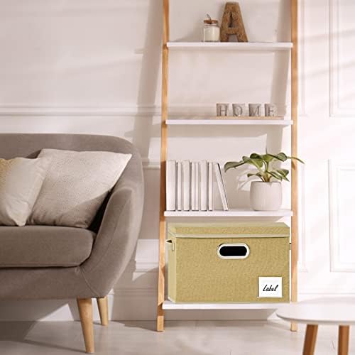 LHZK Large Storage Bins with Lids 6 Pack, Foldable Linen Fabric Storage Boxes with Lids, Sturdy Fabric Storage Bins with Label & 3 Handles for Shelves Bedroom Home Office (Beige, Large) - Image 6
