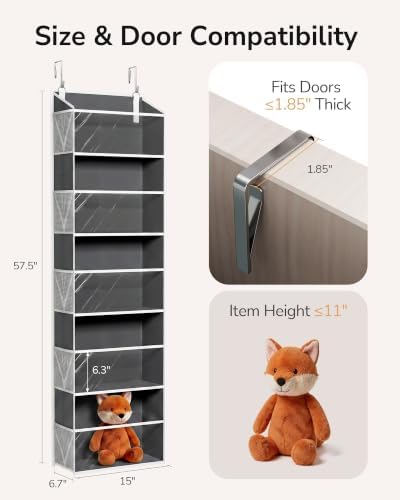 ULG Stuffed Animal Organizer Over the Door, Large Hanging Plush Toy Storage with Mesh Window, Cotton Kids Toy Organizer for Bedroom, Nursery, Playroom & Baby Items Dark Grey - Image 6