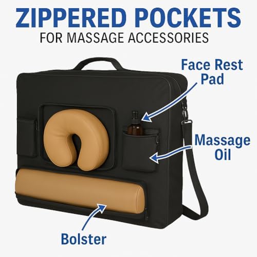 Deluxe Portable Massage Table Carrying Case – Heavy-Duty Nylon Travel Bag with Shoulder Strap & Multiple Storage Pockets – Fits Most Standard Folding Massage Tables – Black (30") - Image 6