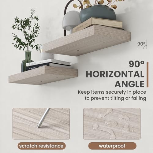 Acovy 30 Inch Floating Shelves, 8 Inch Deep Floating Shelves for Wall, Hanging Shelf with Invisible Brackets, Deep Shelves for Bathroom, Bedroom, Living Room, Grey, Set of 2 - Image 5