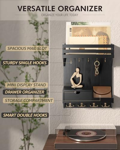 Rebee Vision Key Holder Wall Mount with 9 Key Hooks for Home Decor, Black - Image 4