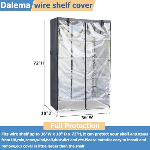 Waterproof Shelf Cover,600D Heavy Duty Dustproof Storage Wire Rack Covers,Outdoor Shelving Covers for Wire Shelves with Zipper 36''x18''x72'',Clear Front. - Image 3