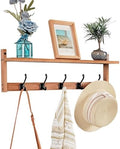 Coat Rack Wall Mount with Shelf, 26IN Wooden Coat Hanger Hooks Wall Mount with 5 Metal Hooks, Hanging Shelf with Hooks, Wood by ExperCity