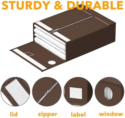 SpaceAid 9 Pack Bed Sheet Organizers and Storage, Foldable Sheet Organizer with Window for Linen Closet, Set Folder Keeper for Queen & King Size Bedding Storage (Brown) - Image 6