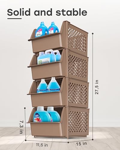 Skywin Stackable Storage Bins Open Front for Pantry Storage, 4 Pack - Brown - Image 2