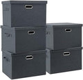 Graciadeco Large 17" 36 Quart Collapsible Stackable Storage Bins with Lids, 5 Packs Dark Gray Foldable Fabric Closet Storage Boxes with Lids Heavy-duty Linen Cube Baskets(17 x 12 x 11) by GraciadecoStorage