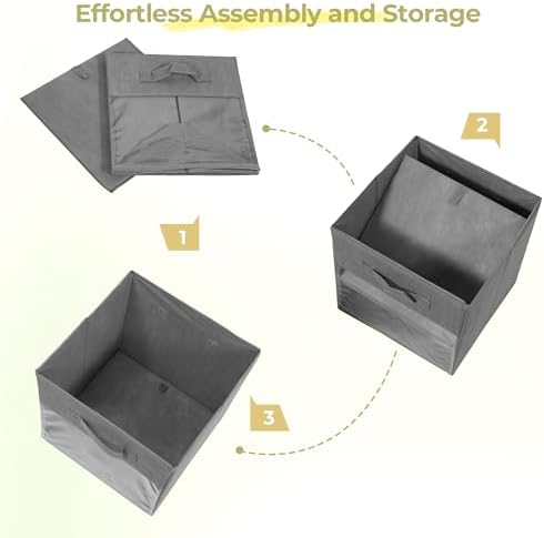 Storage Bins with Clear Window, 13x13 Storage Cubes, Collapsible Cube Storage Box, Fabric Closet Organizers with Handles for Home, Office, Shelf, Closets, Living Room, Grey, 12 Pack - Image 7