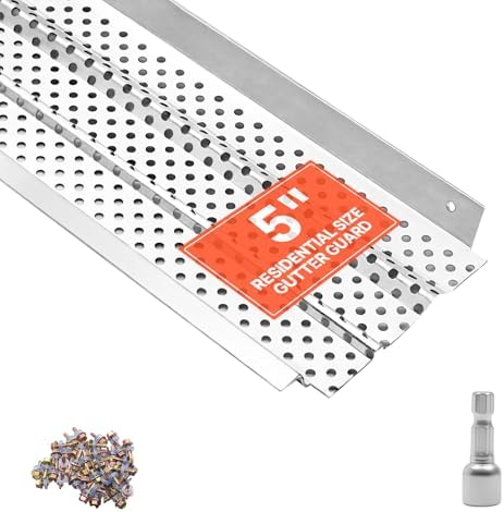 VEVOR Gutter Guard, 5 inch Aluminum Gutter Cover Heavy-Duty, 32ft Length Protection Cover for Leaf & Debris, 0.02 in Thickness Mill Finish, Easy DIY Install, Fast Drainage, Screws Included, 8 PCS by VEVOR