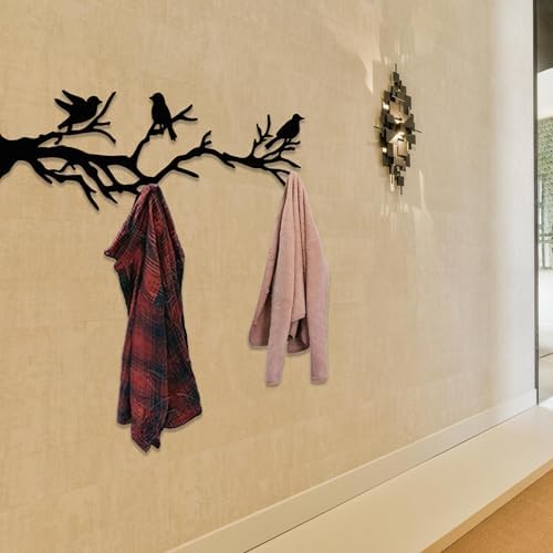 Decorative Bird Tree Branch Wall Mounted Coat Rack, Metal Art Hanger for Coats, Hats, and Scarves, Unique Wall Decor Hooks for Entryway or Bedroom, Durable and Modern Design (63 x 21 inches) - Image 5
