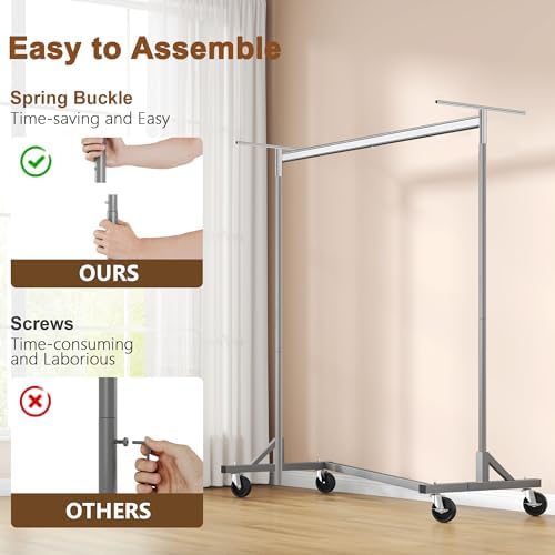 Hoctieon Z Clothes Rack with Cover, Metal Heavy Duty Clothing Rack, Rolling Garment Rack with Wheels, with Dustproof Cover Waterproof Protector, with 2 Durable Zippers, for Hanging Clothes, Grey - Image 4