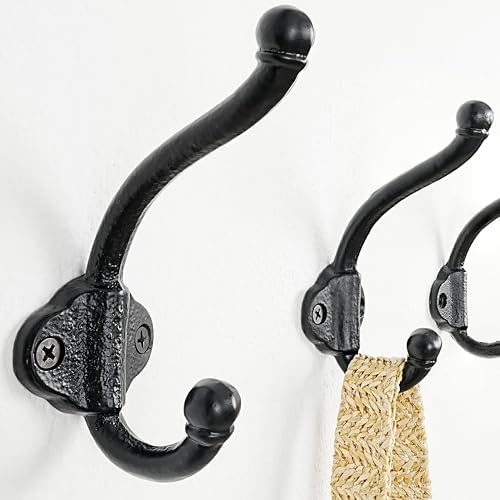 Dseap Cast Iron Wall Hooks L=5”, Heavy Duty Coat Hooks, Rustic Vintage Farmhouse Hook for Hanging Winter Coats Jackets Towels Hats Bags Plants, Antique Black, Pack of 10 (VintageBold) - Image 3