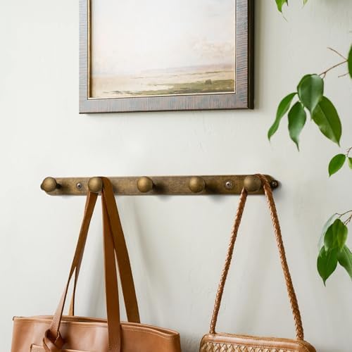 Goo-Ki Antique Brass Coat Rack Wall Mount, Heavy Duty Zinc Wall Mounted Coat Hooks with Keelplate Backplate, Vintage Hat and Towel Hanger Rail for Entryway, Bathroom and Mudroom (5 Hooks) - Image 4