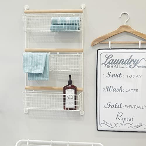 Deco 79 Metal Wall Mounted 4 Hanging Baskets Magazine Rack Holder, 18" x 6" x 31", White - Image 2