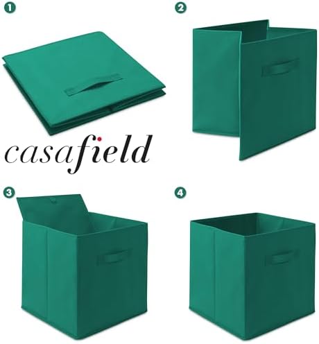 Casafield Set of 12 Collapsible Fabric Cube Storage Bins, Teal - 13" Foldable Cloth Baskets for Shelves, Cubby Organizers & More - Image 6