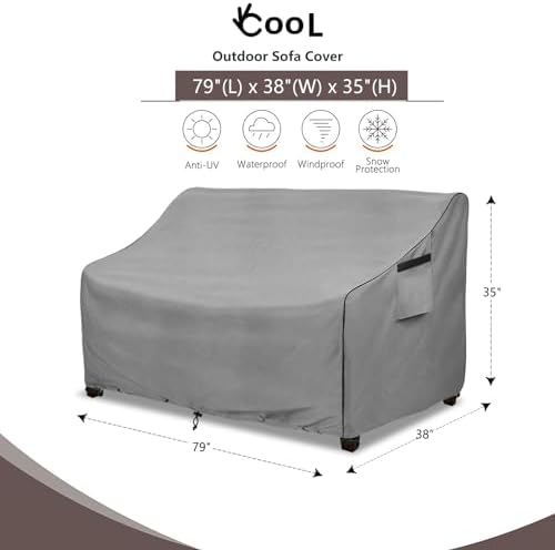okcool Heavy Duty Patio Sofa Cover, 100% Waterproof 3-Seater Outdoor Sofa Cover Fits up to 79W x 38D x 35H Inches, Lawn Patio Furniture Covers,Grey - Image 2