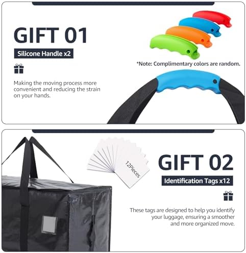 Moving Bags Heavy Duty Extra Large, Moving Boxes, Moving Supplies Essentials, Blue Storage Bins with Lids, Plastic Packing Totes, Storage Bags for Clothes with Handles & Zippers(Black, 12 Pack) - Image 3