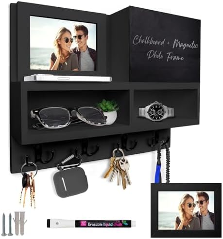 Spacelog Key and Mail Holder for Wall with Chalkboard – Magnetic Photo Frame Key Holder Wall Mount, Black, Dual Storage & Cupboards Mail and Key Organizer for Wall by Unknown