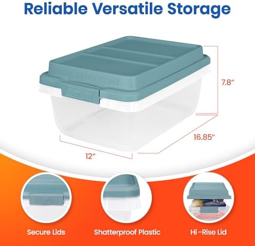 Hefty Hi-Rise Storage Bin with Lid, 18 Quart, Smoke Blue, 8 Pack - Image 3