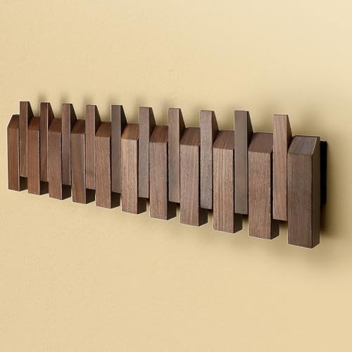 Walnut Wood Slanted Hanger Wall Mounted with 6 Hooks for Bathroom or Bedroom or Entryway - Image 5