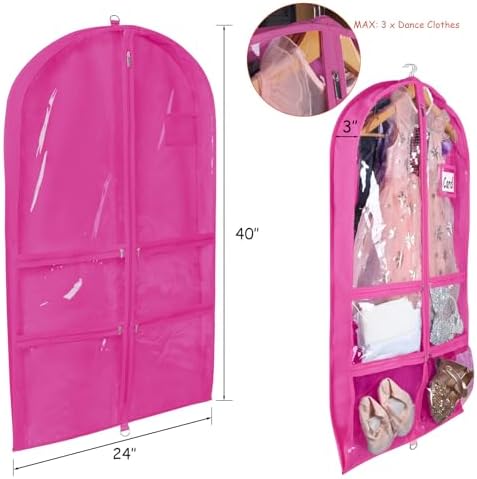 Syeeiex 40 Inch Clear Dance Costume Garment Bag, Rose Red, 5 Pack - Image 6