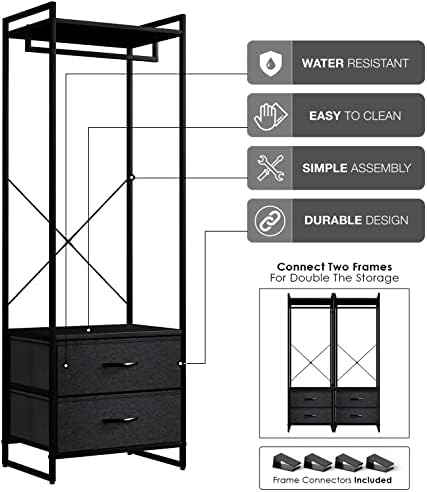 Sorbus Tall Clothing Rack with Drawers, Wood Top (Black) - Image 6