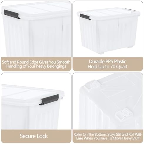 Zopnny 4-Pack 70 Qt Wheeled Storage Bins with Lids, Large Storage Container - Image 3