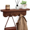 Lewtemi Wall Mount Coat Rack with Shelf 16.5" Scalloped Walnut with 5 Hooks by Lewtemi