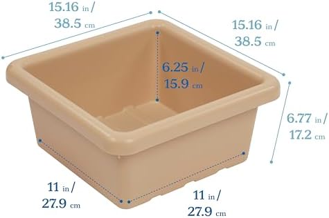 ECR4Kids Stackable Square Bins with Non-Snap Lids, Multipurpose Organization, Sand, 2-Pack - Image 2