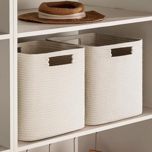 UBBCARE Set of 3 Cotton Rope Basket 13 X 13 X 13 Inches, Woven Storage Baskets for Shelves, Organizing with Handles, Cube Storage Bins for Storage Books, Magazines, Beige - Image 6