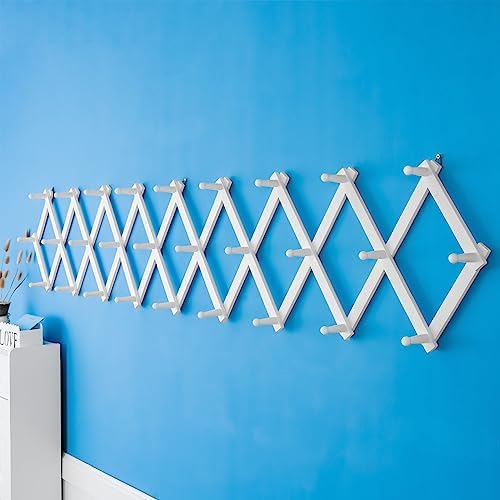 SKOLOO Accordion Wall Hanger with 28 Hooks, Modern Expandable Coat Rack Hat Rack for Wall, Solid Wooden, White - Image 3