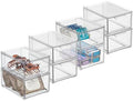mDesign Plastic Bathroom Organizer Bin w/Pull Out Drawer - Slim Stackable Storage Container for Bathroom Accessories - Perfect for Organizing Bathroom Cabinet - Lumiere Collection - 8 Pack - Clear by mDesign