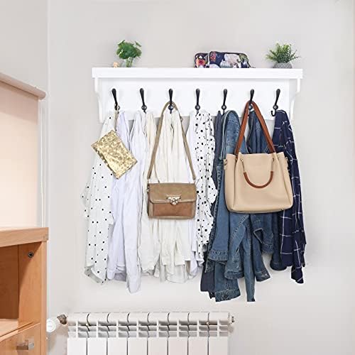 WEBI Coat Rack Wall Mount with Shelf,35" Long White Wall Shelf with Hooks Underneath,Entryway Coat Rack with 7 Triple Hooks for Hanging Coats,Bathroom,Mudroom,Hallway - Image 6