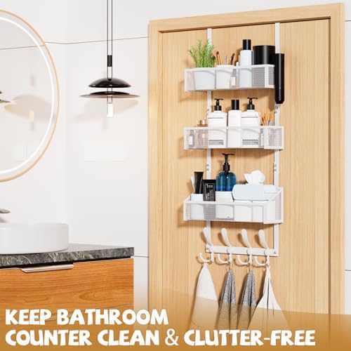 Kaiferty Over The Door Hooks Organizer, Coat Rack Over The Door Storage Hanger Towel Rack, Back of Door Storage Organizer for Bathroom,Bedroom,Kitchen,Office (White, 4-Tier) - Image 3