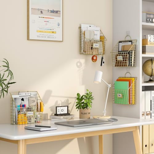 4 Packs Hanging Wall File Organizer with Hooks, Magazine Rack ,Mail Basket - Image 5
