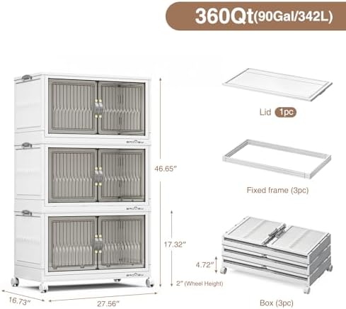 BROVIEW 360Qt Stackable Storage Bins with Lid for Home Dorm, 3Pack White - Image 2