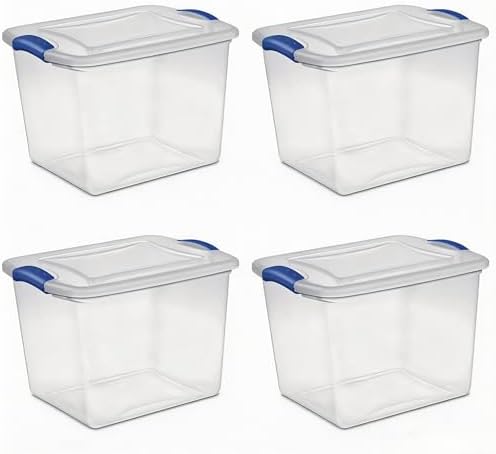 (4 pack) 27 Quart Clear Latching Storage Bin with Lid, Stackable Plastic Container for Shelves, Closet & Craft Storage - Image 6